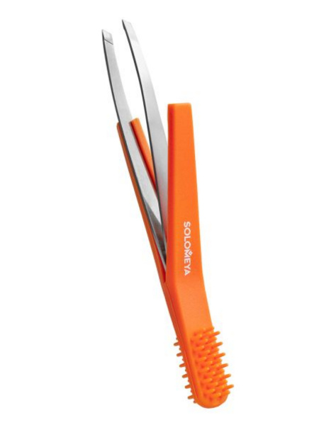 Пинцет для бровей со скошенным краем и силиконовой щеточкой Solomeya Eyebrow tweezer, 1 шт.